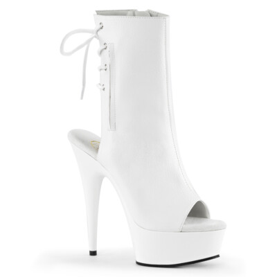 PLEASER Sexy Stripper 6'' Heel Platform Open Toe White Ankle Boots DEL1018/W/PU