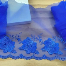 Bright Blue Floral Embroidered Lace Trim for Sewing/Crafts/Bridal/8.5" Wide