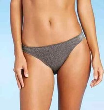 Xhilaration Bikini Bottom Swimwear Women's Gray Etallic Textured Cheeky Medium