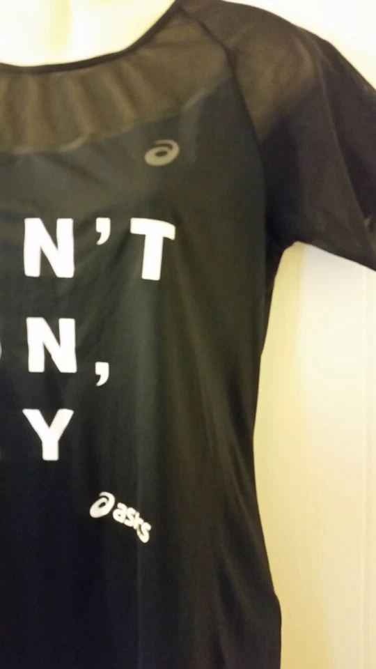 Women's Asics Black Running Active Wear Don't Run Fly' Motion Dry T-Shirt Medium - Image 2 of 4