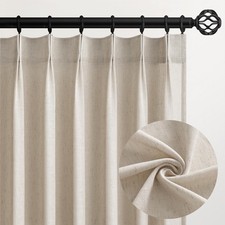 Pinch Pleated Curtains 90 Inches Long 2 Panels Set,Oatmeal Semi Sheer Blend F...