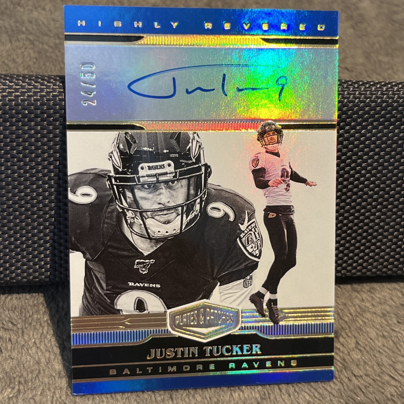 2020 Panini Plates & Patches #HR-JT Justin Tucker Highly Revered #/50