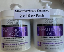 2 Pack! Advanced Clinicals Spa Size Hyaluronic Acid Cream Skin Hydrating 2 lbs