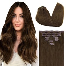 in 120g 7-Piece Clip-In Human Hair Extensions Straight 4A Chocolate Brown