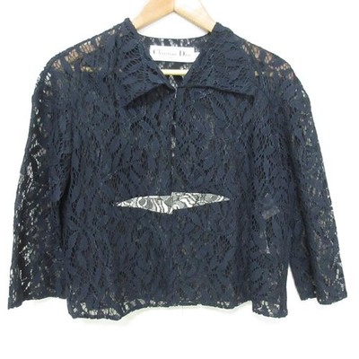 Christian Dior Navy Sheer Lace Blouse Shirt Raf Simons Era Womens 34 3 4 Sleeve
