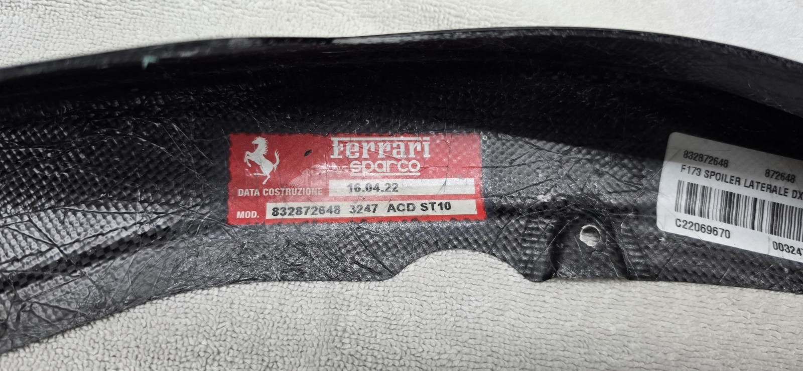 Ferrari SF90 Carbon Fiber Front Side Spoiler Splitter 872647 Front Bumper RIGHT