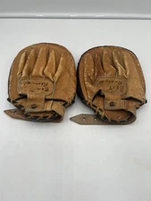 Vintage Leather Boxing MMA Sparring Training Mitts Black Brown 9.5”x7.5”