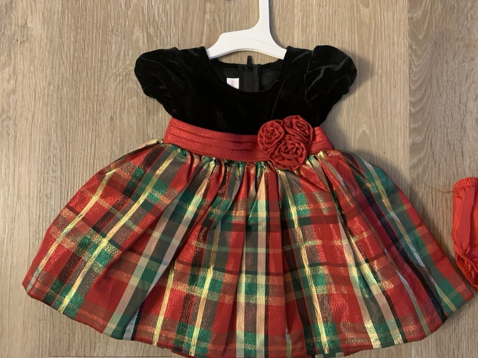 (NWOT) Bonnie Baby Girl's Size 6-9 Months Gorgeous Red Plaid Holiday Dress Set - Image 4 of 4