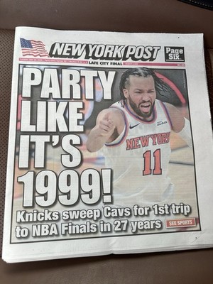NY KNICKS NBA FINALS PARTY LIKE IT S 1999 New York Post Newspaper 5/26/26 - NEW
