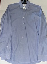 De Fursac Men’s Dress Shirt Egyptian Cotton 16/41  Blue Pin Stripe Long Sleeve