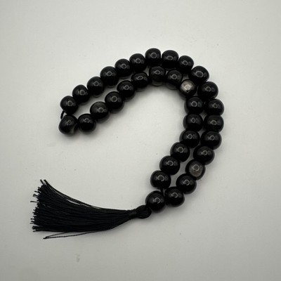 Vintage Black Obsidian Gemstone Prayer Worry Beads