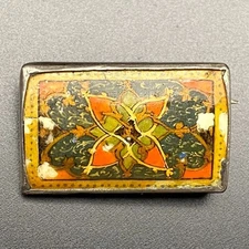 Vintage Middle Eastern Hand Paint Flower Silver Brooch Pin