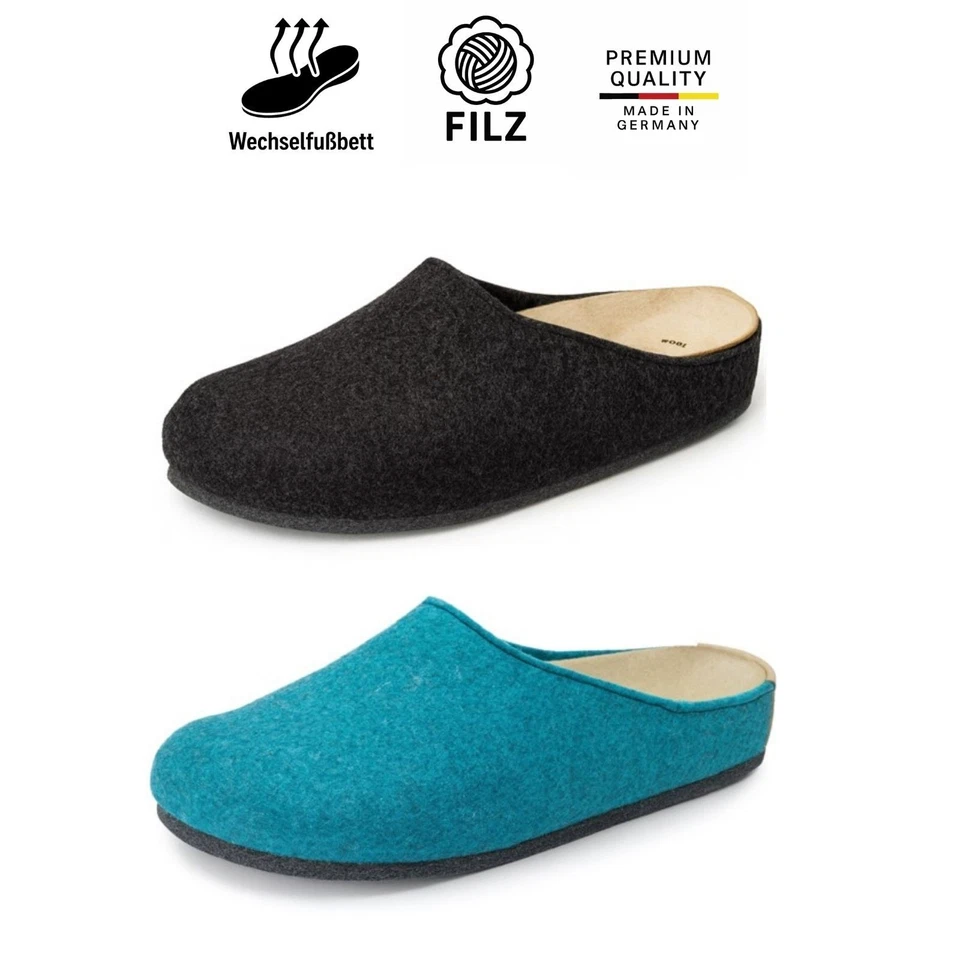 Hausschuhe Filz Damen Herren Wechselfußbett warm bequem Pantoletten Weeger 35–47 - Bild 1 von 1