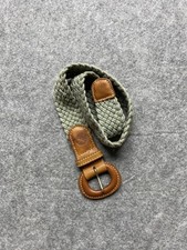 Eddie Bauer Belt Womens XS Green Braided Woven Tan Faux Leather Vintage