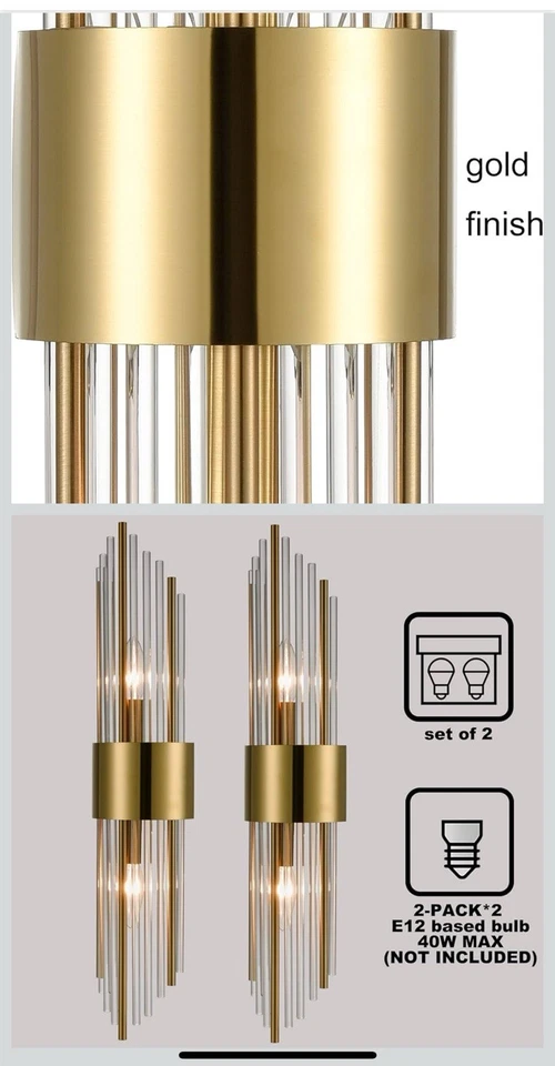 NUEVO APLIQUES DE PARED SHAWNKEY DORADO 2 LUCES Moderno VIDRIO CRISTAL Titanio teenyo Foto 4 de 4