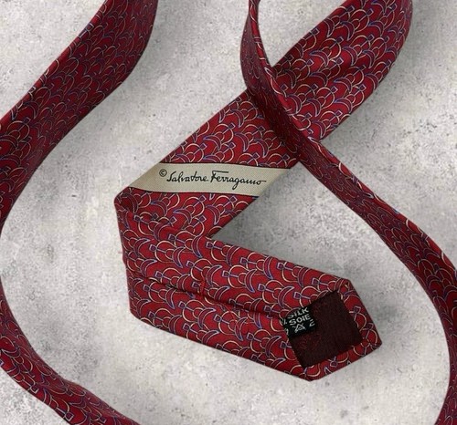 SALVATORE FERRAGAMO Silk Tie ITALY Burgundy Saddle Horse Stirrup W:3.8" EUC - Picture 3 of 5
