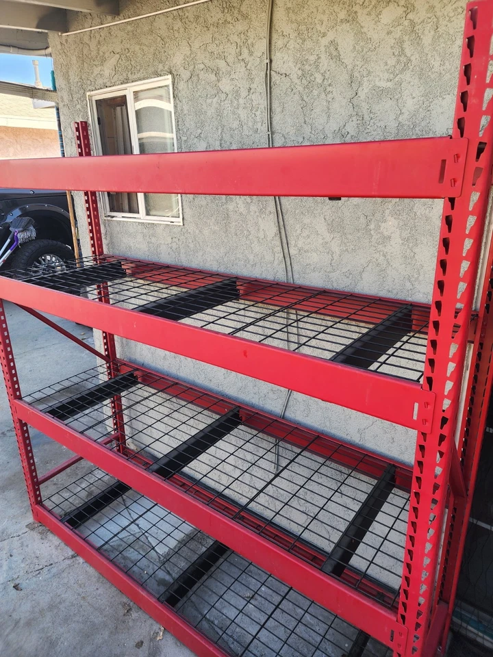 Estantería de almacenamiento de garaje independiente de 4 estantes de metal para trabajo industrial en rojo Foto 2 de 3