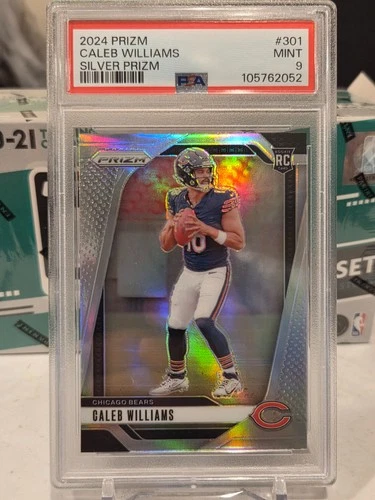 CALEB WILLIAMS 2024 PANINI PRIZM SILVER ROOKIE RC #301 PSA 9 MINT! BEARS QB USC!