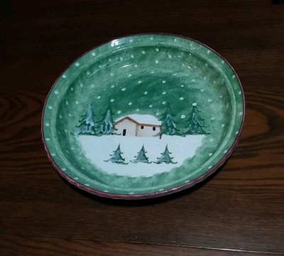 THE CELLAR Log Cabin Oven Safe 10'' Pie Dish Handpainted In Italy 1998 NEW