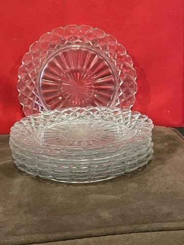 HOCKING GLASS CO. WATERFORD CLEAR CRYSTAL 7-1/8" DIAMETER SET OF 6 SALAD PLATES!