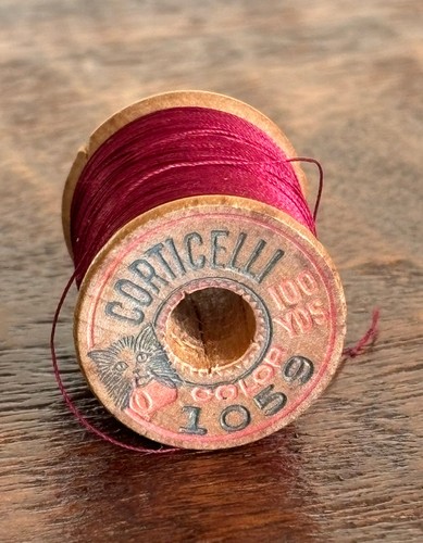 Antique Corticelli silk thread wood spool brick red 1059