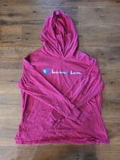 Champion Womens Pink Pullover Hoodie Multicolor Spellout Logo Sweatshirt Size L