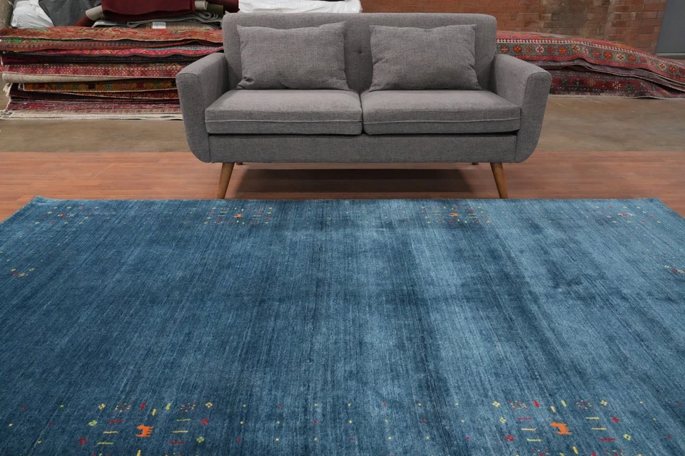 Sky Blue Gabbeh Style Area Rug 6x10 Ft Handmade with Subtle Multicolor Accents - Image 3 of 4