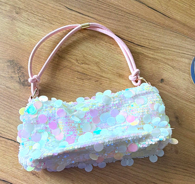New Yorker Kosmetiktasche Pailletten, rosa/weiß, Reißverschluss, Trageschlaufe