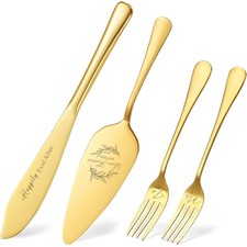 VARLKA Wedding Cake Knife and Server Set, Gold Cake Cutting Set for Wedding Brid