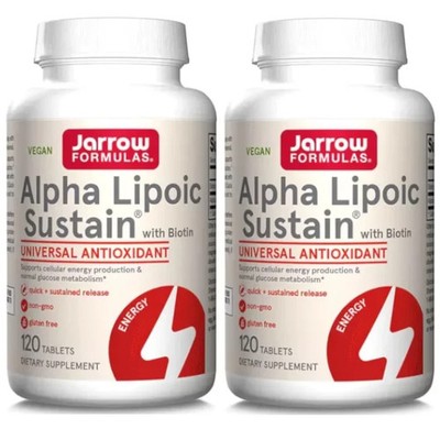 Jarrow Alpha Lipoic Sustain with Biotin 120 Tabs 2 Pack Total 240 CT Antioxidant