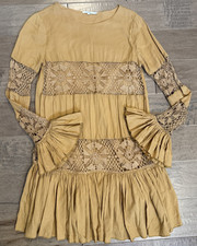 Tularosa Berkley Saffron Yellow Lace BOHO Long Sleeve Ruffle Mini Dress XS
