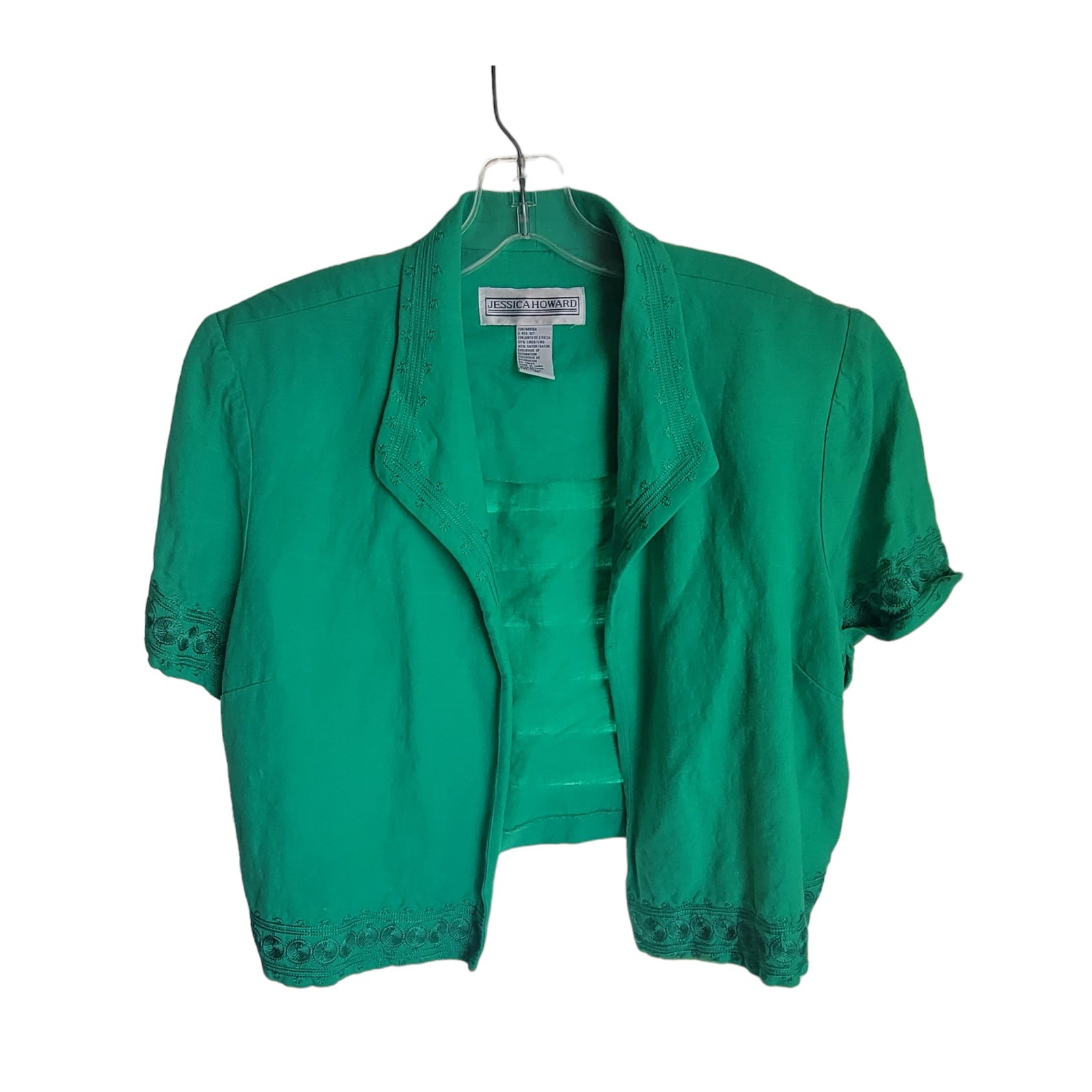 Jessica Howard Women's Jacket Size 14 Crop style with open front Linen blend