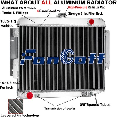 4 Row Radiator For 1966-1969 1967 Dodge Charger R/ T Base 500 5.9L 6.3L 7.0L