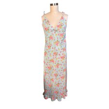 Vintage Floral Whimsical Nightgown Maxi Chemise Ruffle Hem OS Light Blue