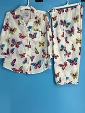 NWT Nick & Nora Women’s White Butterflies Cotton Pajama Set Size: M