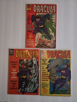 Lot of 3 DELL Dracula comics 2, 4 & 7 1966 thu 1972 Silver Age vampire