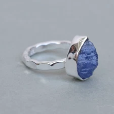 Natural Raw Tanzanite Ring 925 Sterling Silver Birthstone Tanzanite Ring-RR003
