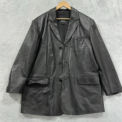 Vintage Jos A Bank Leather Blazer Jacket Men L Black 3 Button 90s