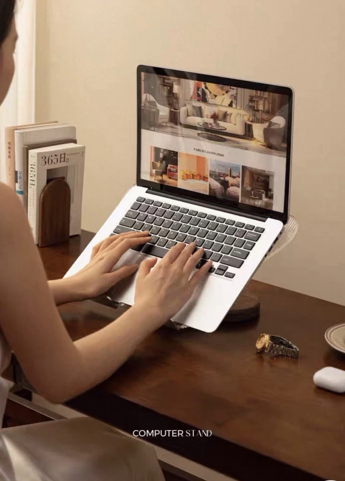 Butterfly Laptop Stand Wooden Base Acrylic Riser for MacBook iPad Adjustable - Image 2 of 4