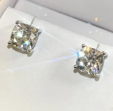 Cushion Cut Moissanite Stud Earrings Certified VVS1 - 925 Silver or 14K Gold