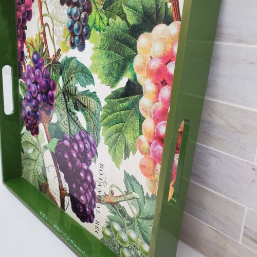 Michel Design Works Vineyard Grapes Botanical Green Square Tray w Handles - Picture 8 of 24