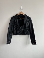 Barneys Originals Leather Jacket Size 12 Black Cropped Zipped