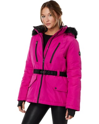 MICHAEL Michael Kors  Belted Active Coat hot pink with Pink Fur sz XS