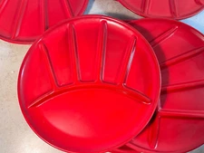 Set of 6 Red Vintage Divided Plate Enamelware Metal Country Camping Christmas