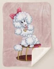 Poodle White 1 Show Dog Breed Cartoon Art Mauve Sherpa Fleece Throw Blanket