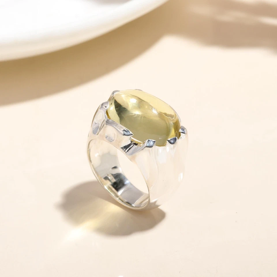 Anillo de boda de plata esterlina natural de cuarzo limón único con punta única joyería Foto 3 de 4