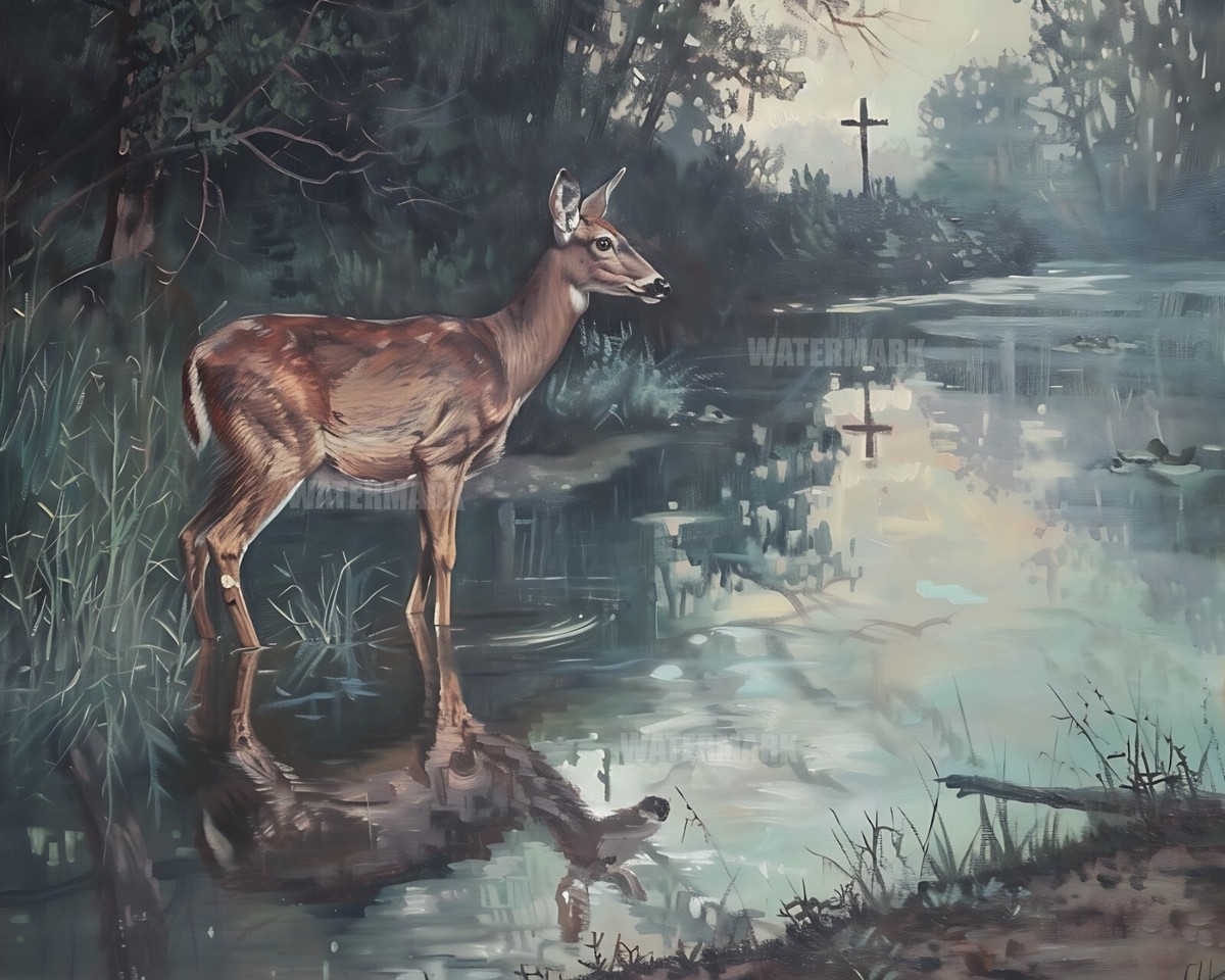 River Cross Reflection Deer 8x10 Matte Print | eBay