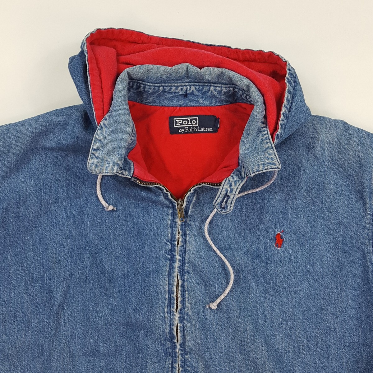 Polo Ralph Lauren Hooded Lined Men's Large Denim Jean Jacket Polo Ralph Lauren Hooded Lined Men's Large Denim Jean Jacket