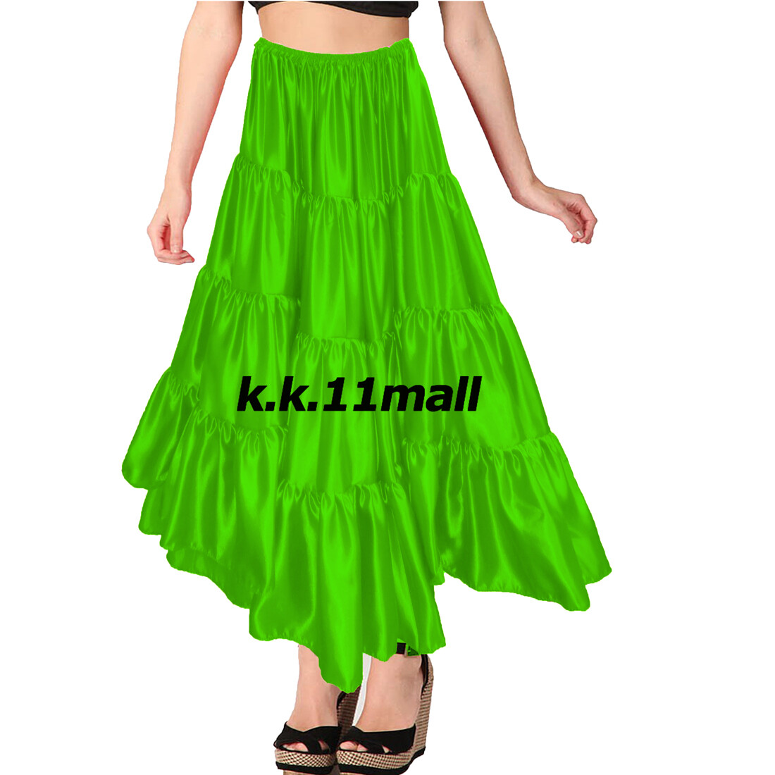 Peasant Skirt Belly Dance Satin 12 Yard 4 Tiered Tribal Style Fusion