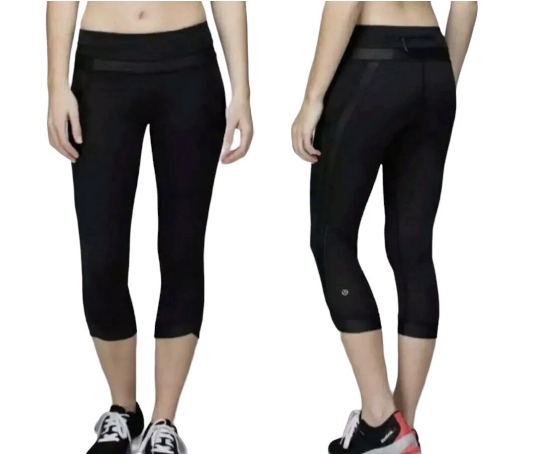 Lululemon Women’s Savasana Camo Black Chase Me Cropped Mesh Leggings 6 EUC